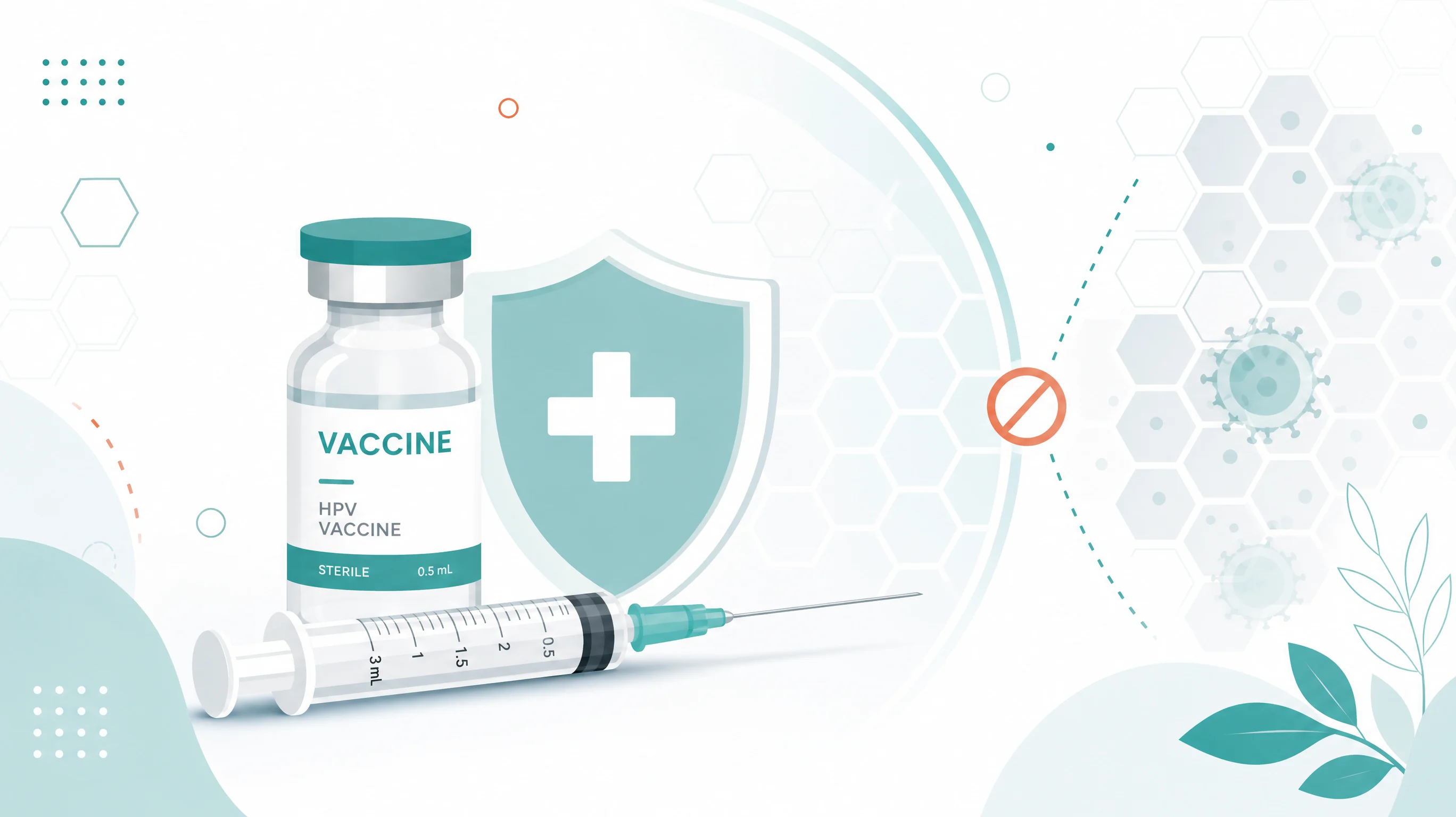 HPV aşısı, rahim ağzı kanserine karşı koruma ve aşı şişesini temsil eden şematik görsel
